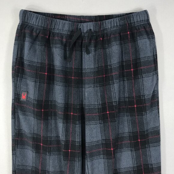 Spyder Pants Men's XL Gray Black Plaid Pull On Pajamas Lounge Fleece Drawstring - Picture 2 of 12